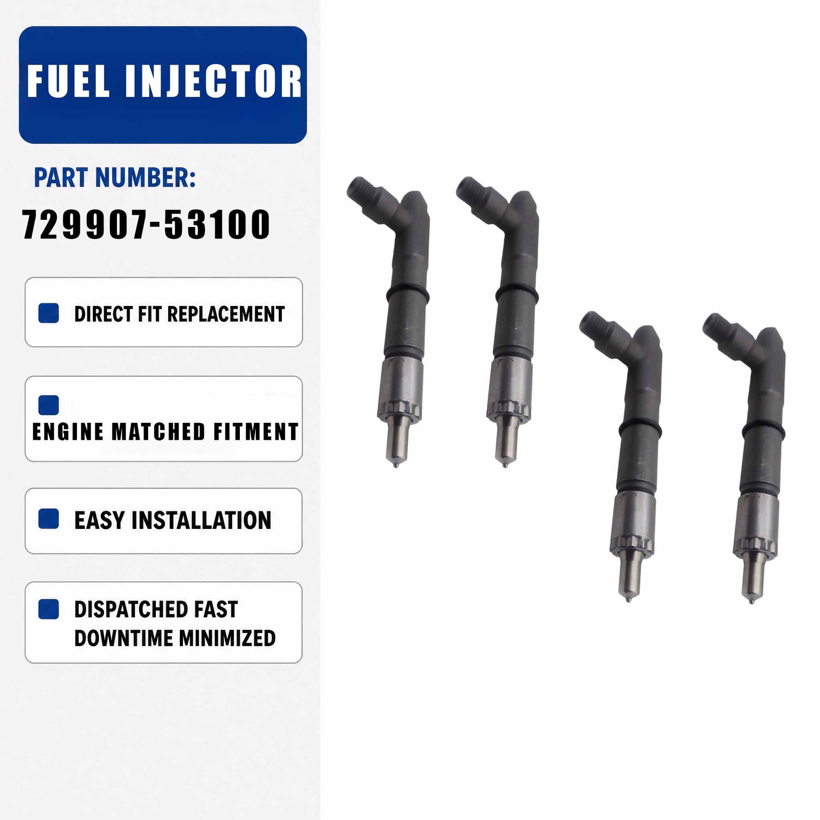 729907-53100 4PCS Fuel Injector For Yanmar 4TNV98-QFY 4TNV98-SBF 4TNV98-SBK