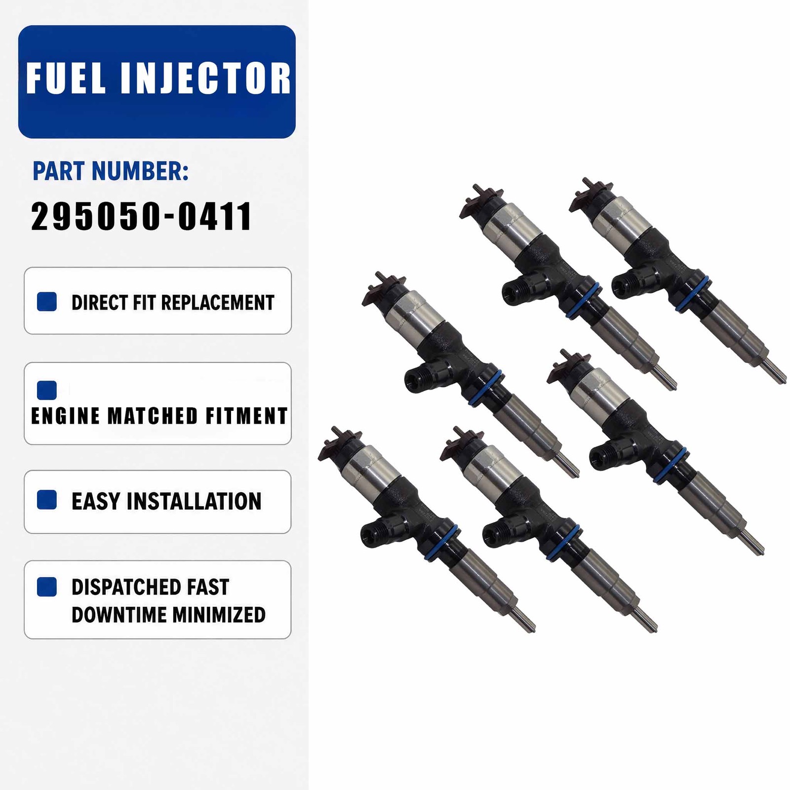 6PCS Fuel Injector 295050-0410 For Caterpillar CAT CW-34 Tire Rollers
