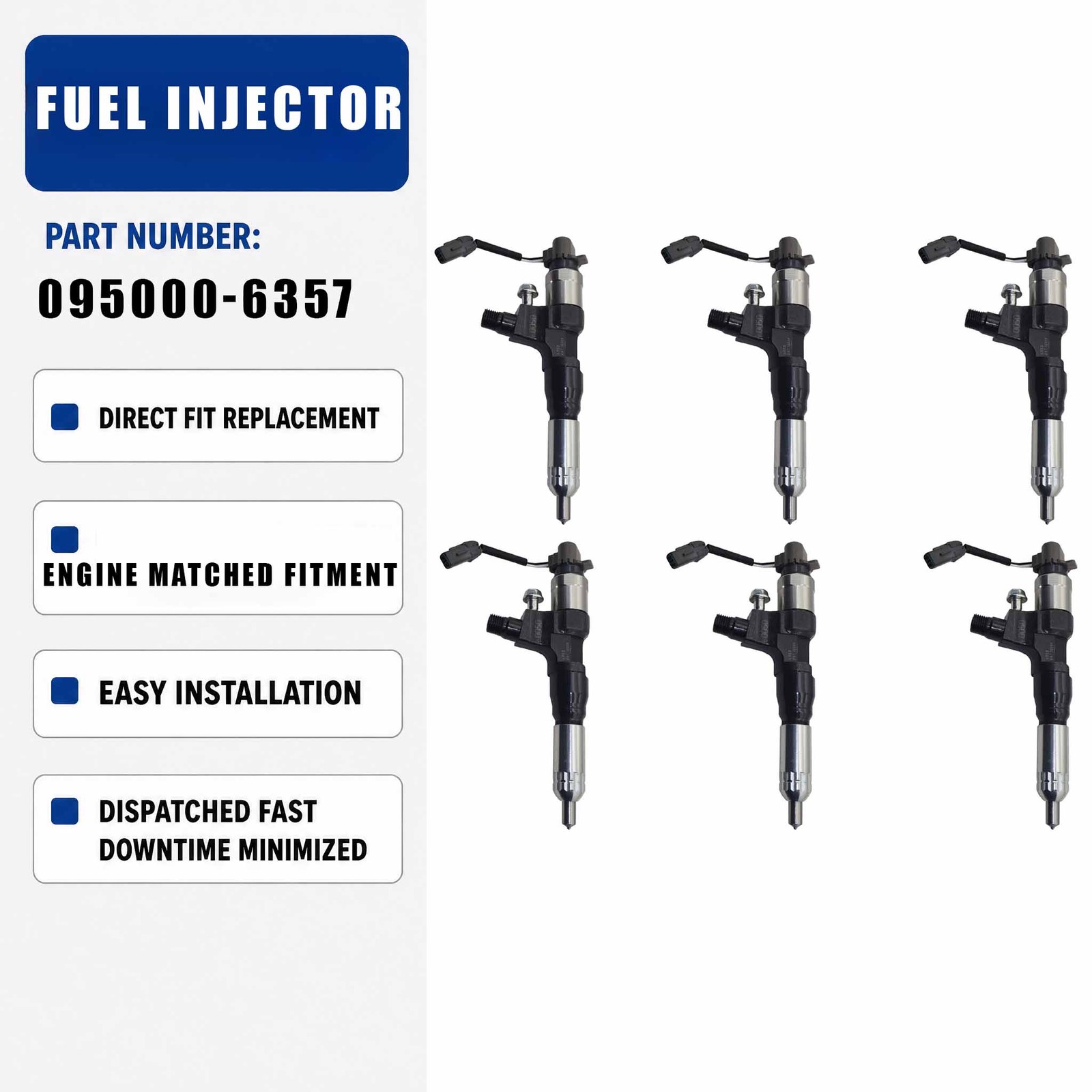 095000-6354 6PCS Fuel Injector For KOBELCO SK200-8 SK250-8 SK250LC-8 Excavator