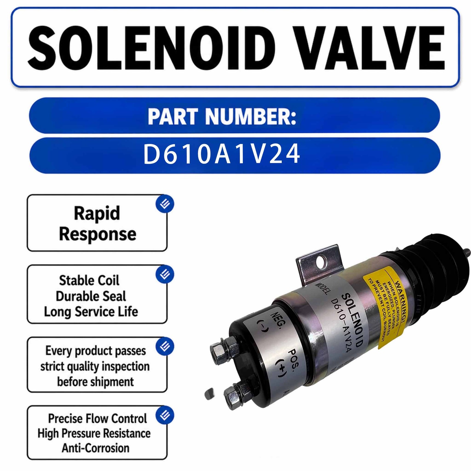 Stop Solenoid 24V D610-A1V12 For Kubota Engine D905