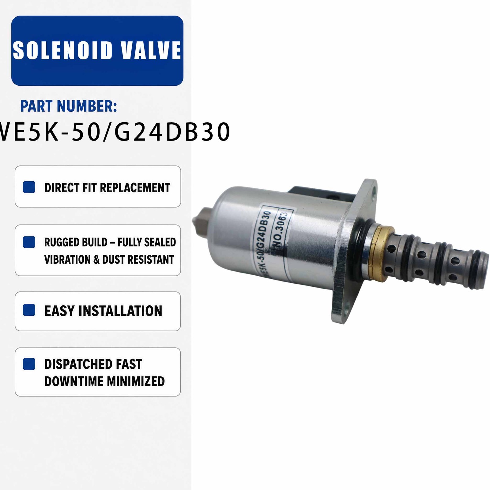 Solenoid valve KWE5K-50/G24DB30 For Kobelco SK200-8 SK170-8 SK210-8 Excavator