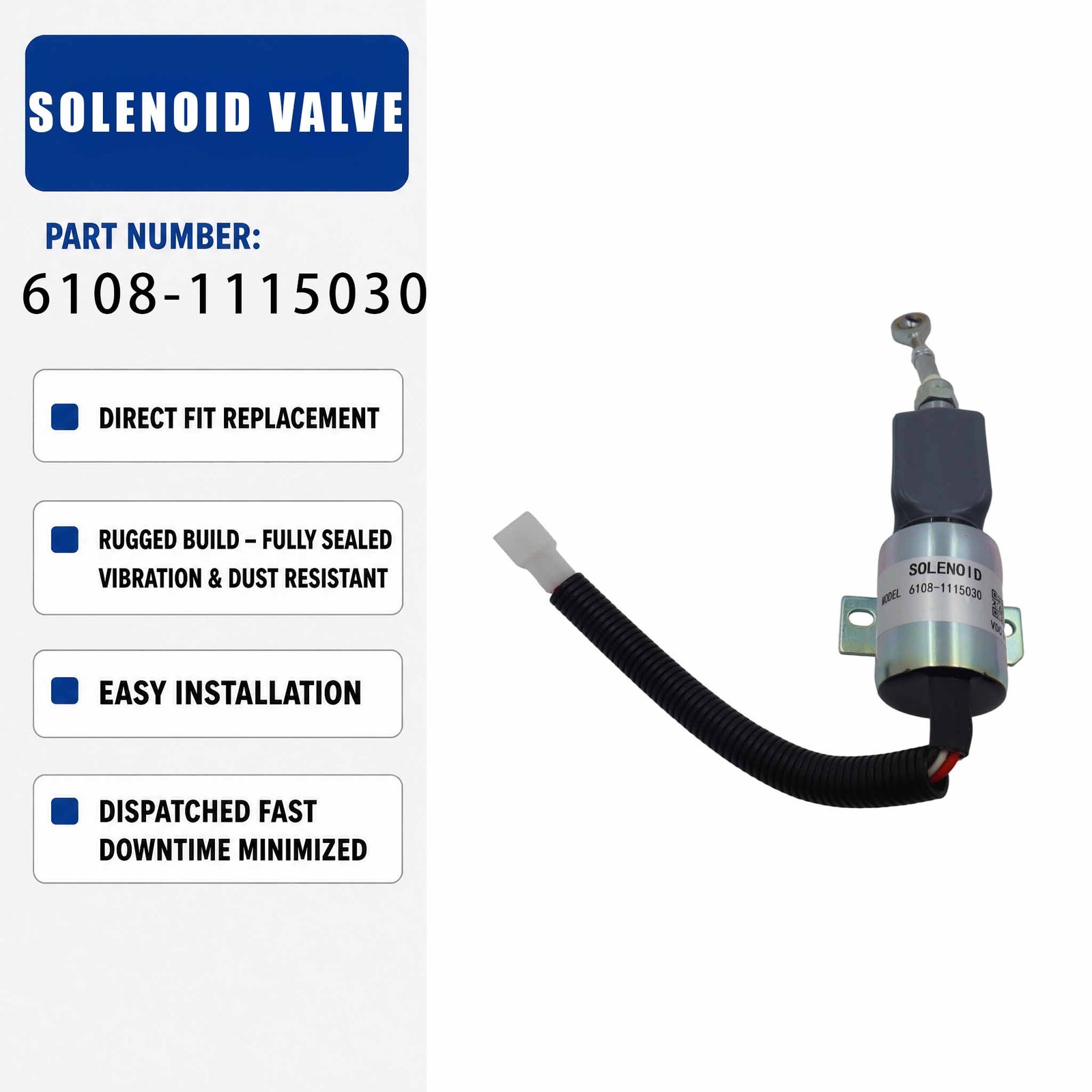 Shutoff Solenoid Valve 6108-1115030 For Engine Flameout Solenoid YUCHAI YC85