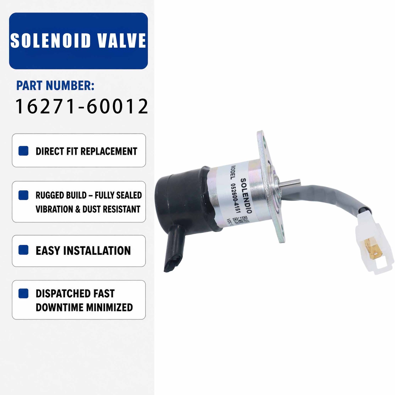 16271-60012 12V Solenoid valve For Kubota D1005 D1105 V1505 Diesel ZD331LP