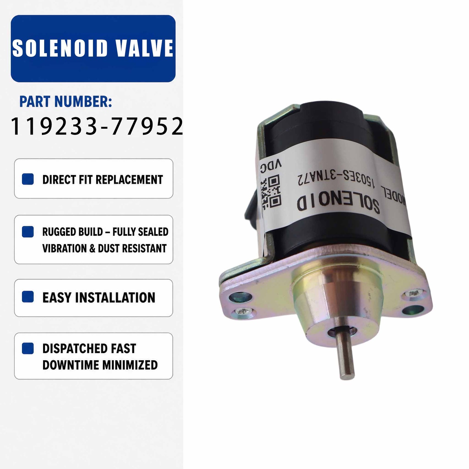 119233-77952 Solenoid valve For Yanmar 3TNA72 3TNE78 3TNE82A 3TNE88 Engine