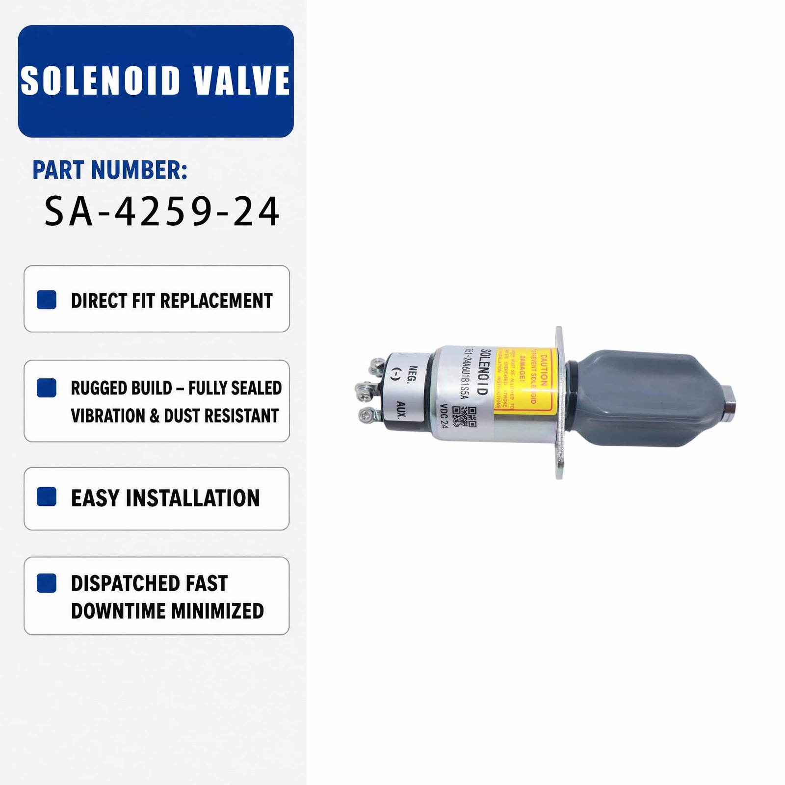 24V Solenoid valve SA-4259-24 For Cummins Generator Woodward