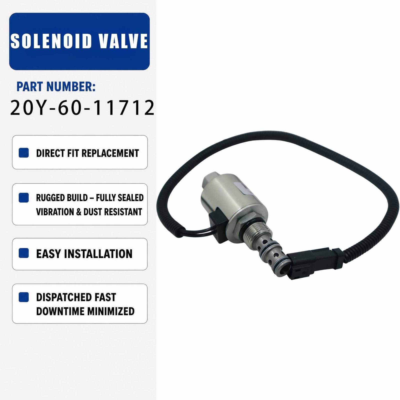 714-17-35201 24V Solenoid Valve For PC200-5 Excavator 6D95 Engine
