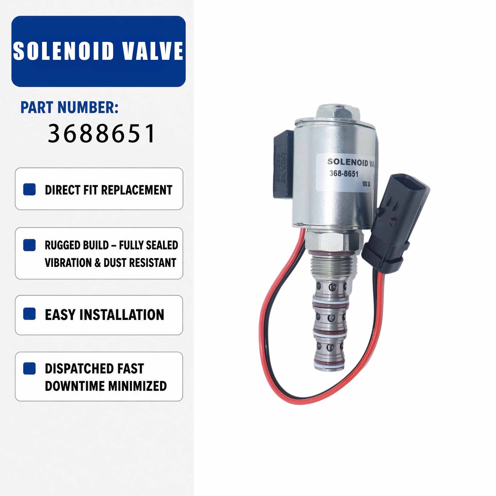 24V Solenoid Valve 368-8651 3688651 For Caterpillar CAT 325D L 320D 320E 314E