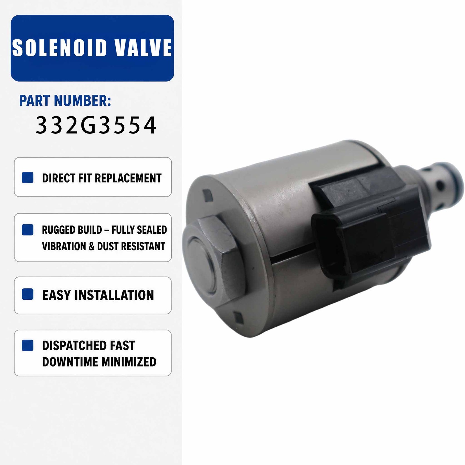 332-G3554 12V Solenoid Valve For JCB 3CX 4CX Engine Construction Machinery Parts