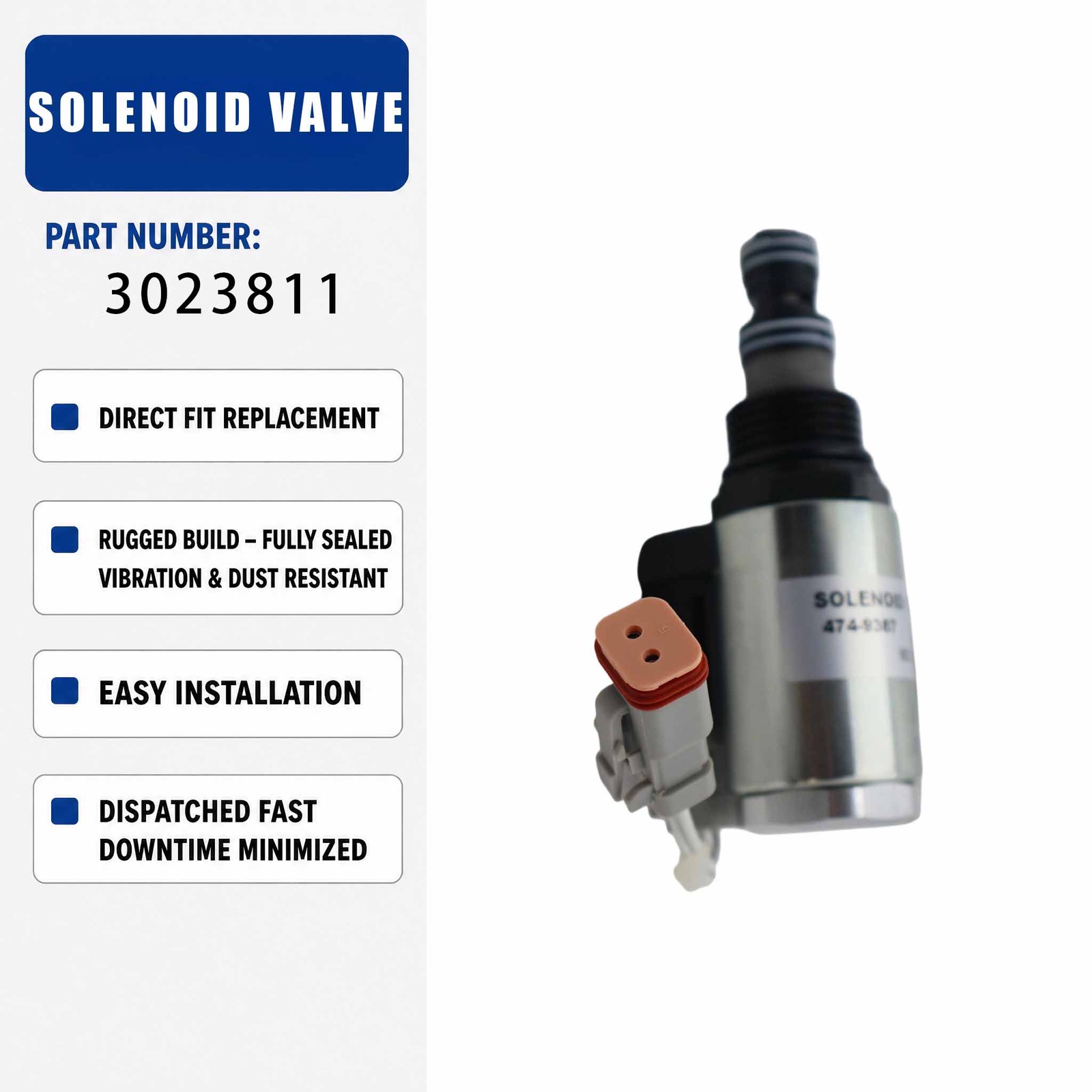12V Solenoid valve assembly 3023811 302-3811 For Caterpillar CAT 993K 980G II