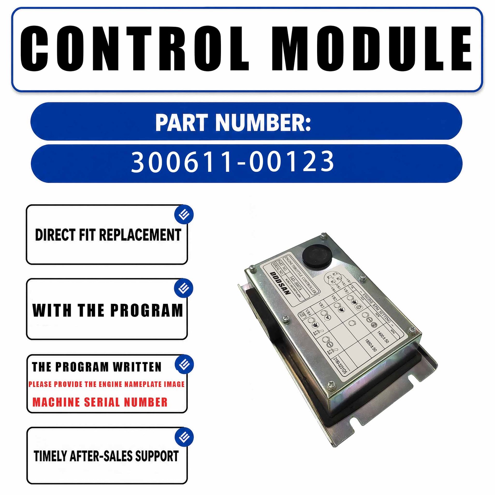 Excavator ECU Controller 300611-00123 For Doosan Excavator DH-7 DH220-5 DX225LC