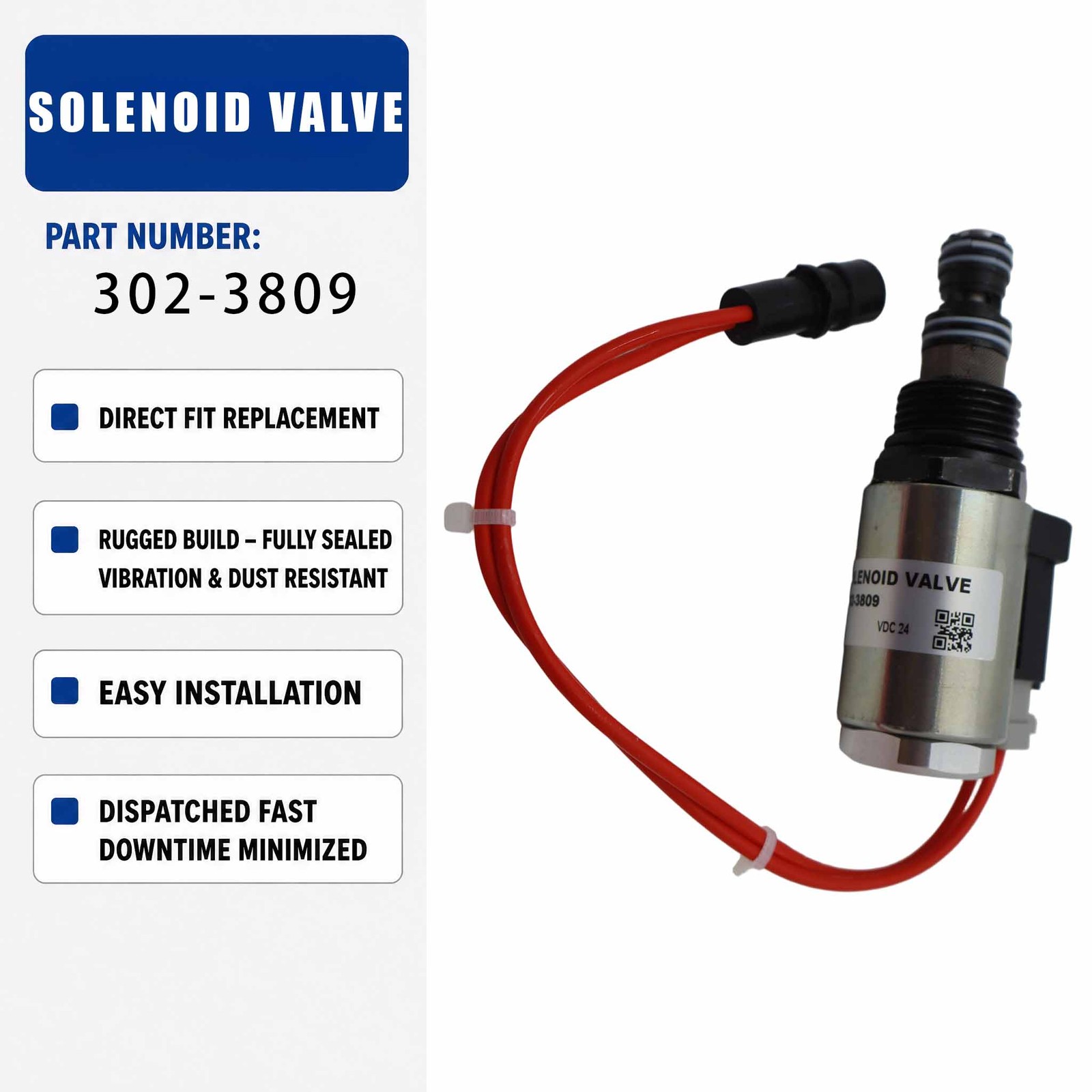 24V Solenoid Valve 302-3809 3023809 For Caterpillar CAT D300E D400E II D350E II