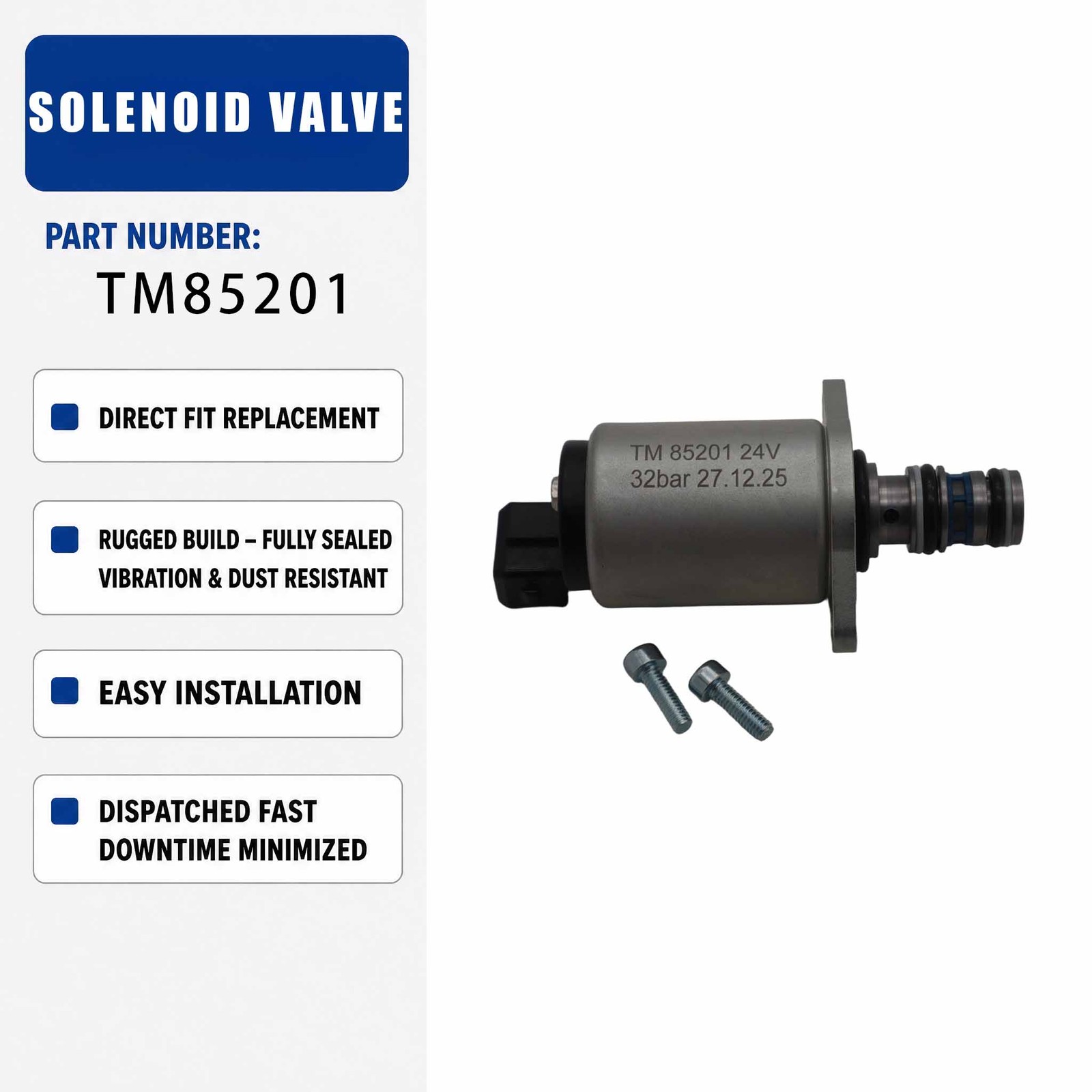 24V Proportional Solenoid Valve TM85201 For Excavator Construction Machinery