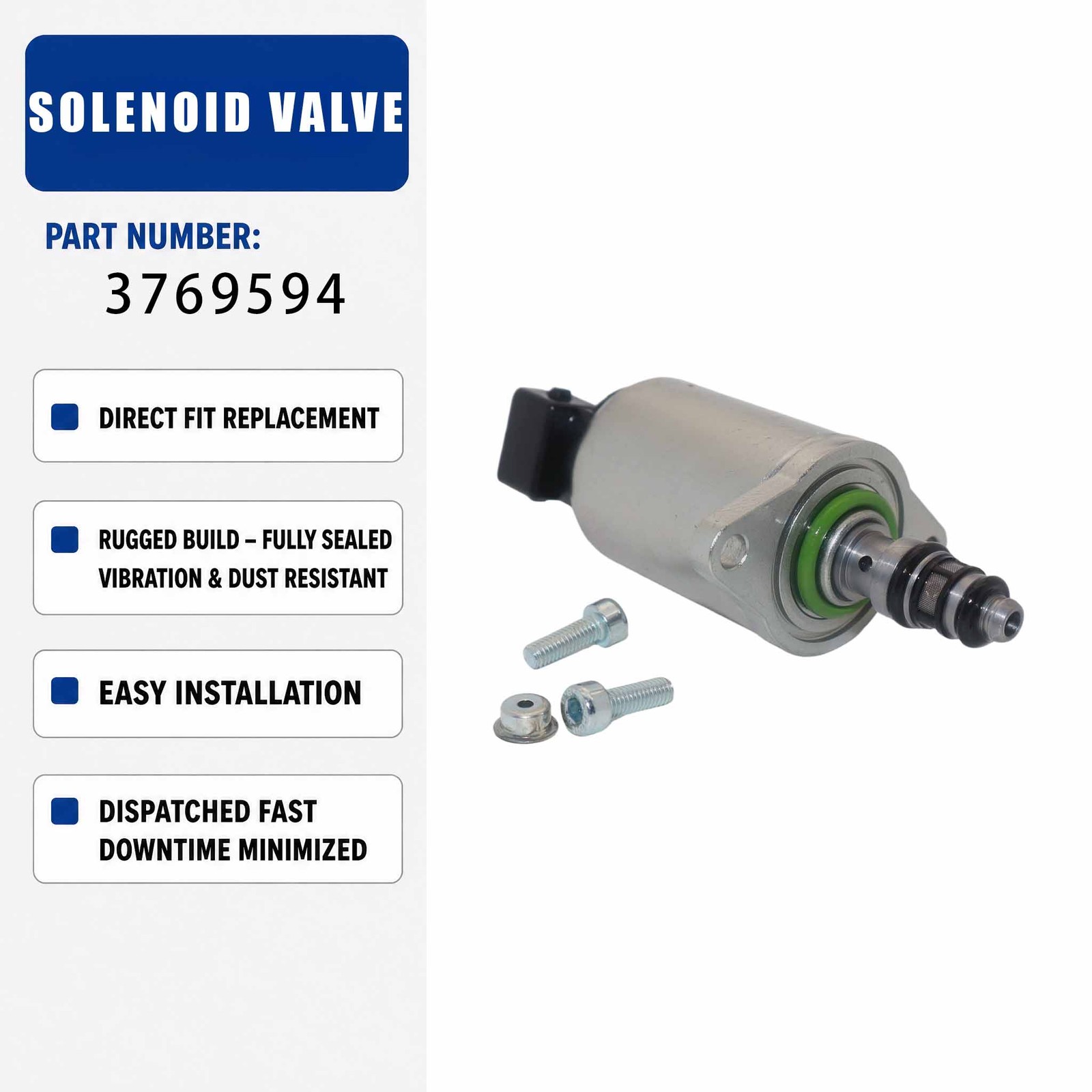 24V Solenoid Valve 3769594 For Excavator Construction Machinery Parts