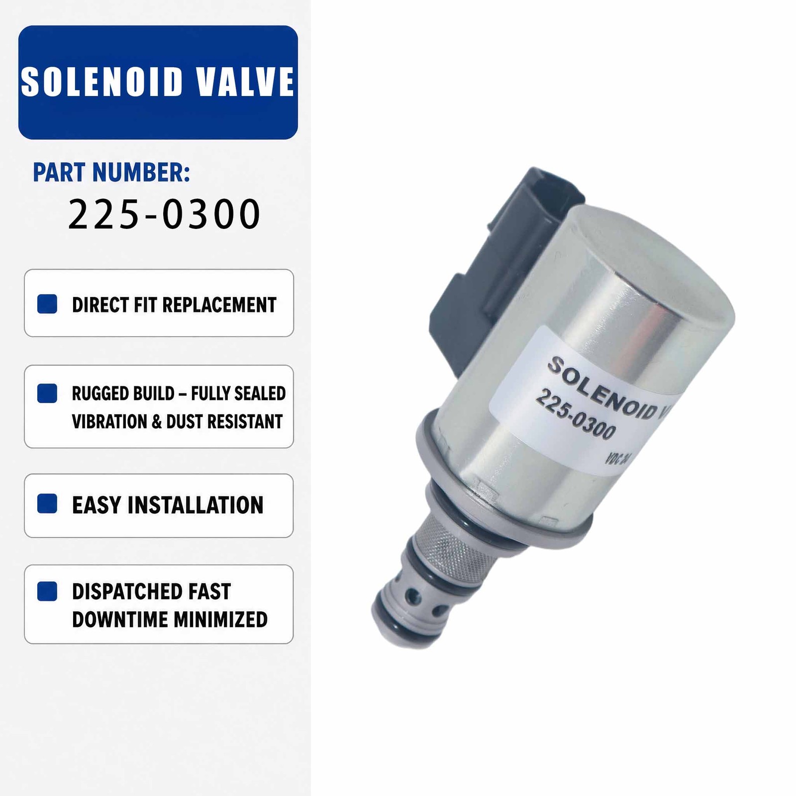 24V Solenoid valve assembly 225-0300 2250300 For Caterpillar CAT TH31-E61