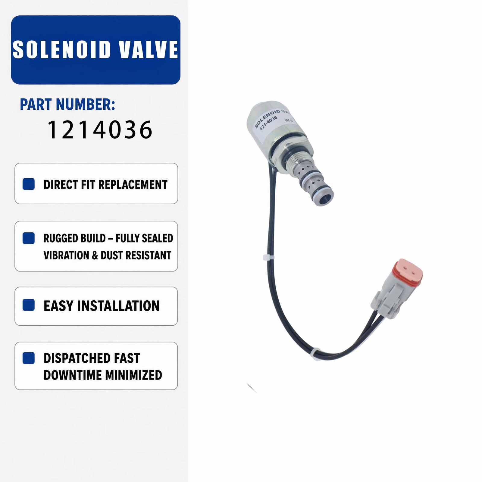12V Solenoid valve assembly 121-4036 1214036 For Caterpillar CAT 424D 446D 436C