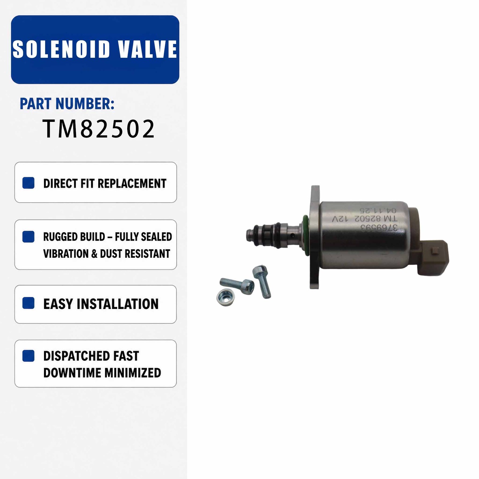 12V Hydraulic Proportional Solenoid Valve TM82502 For John Deere Harvester