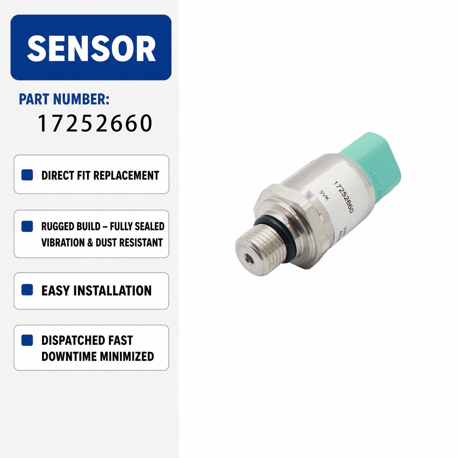 Pressure Sensor 17252660 For VOLVO EC120D EC200D EC210D EC300D