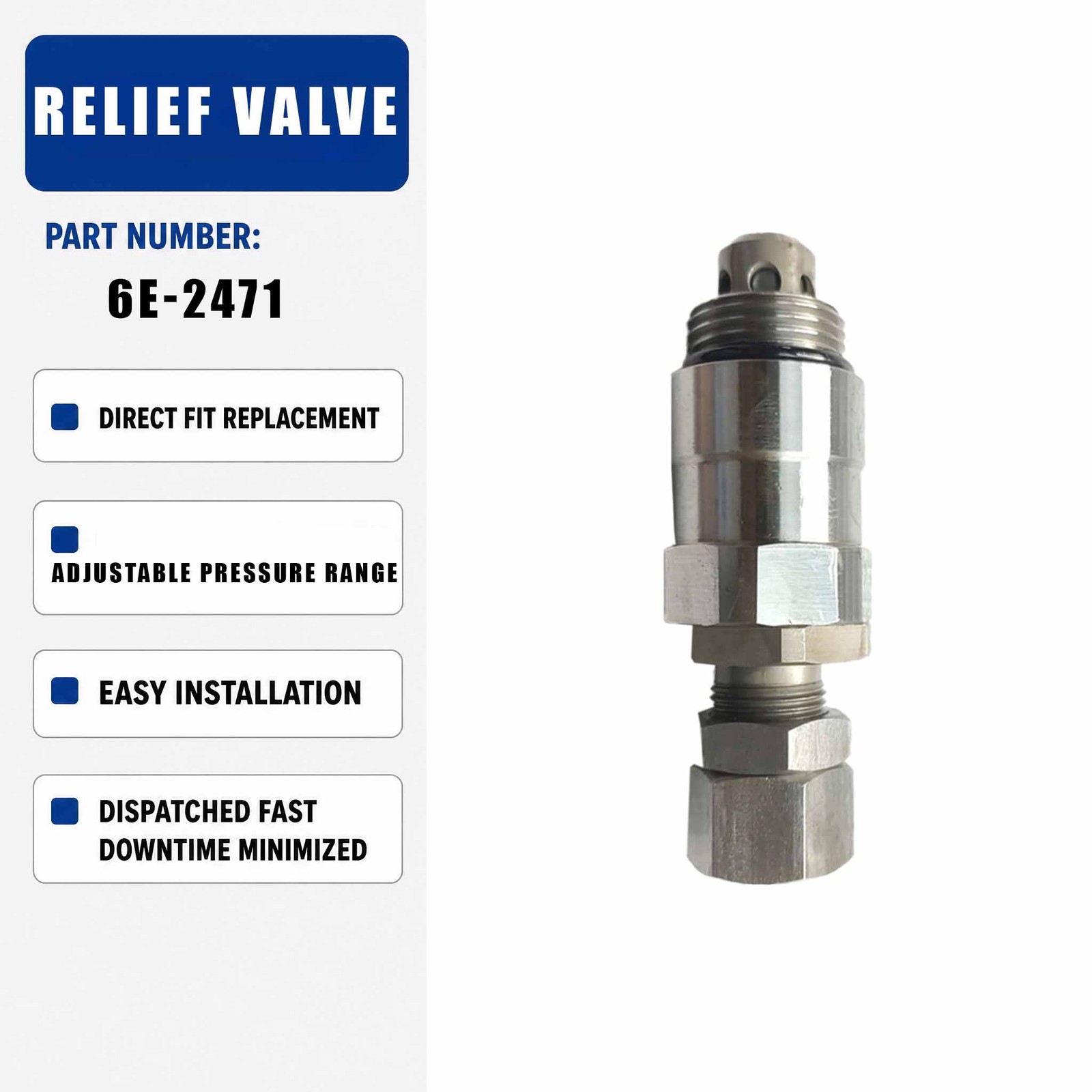 Relief Valve 6E-2471 For Caterpillar Cat E320 E322L E320L E325 Excavator