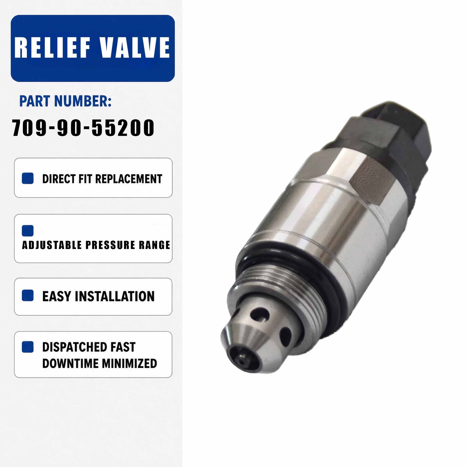 709-90-55200 Relief Valve For Komatsu PC200-5 PC200-6 PC200-7 PC60-6 PC120-5
