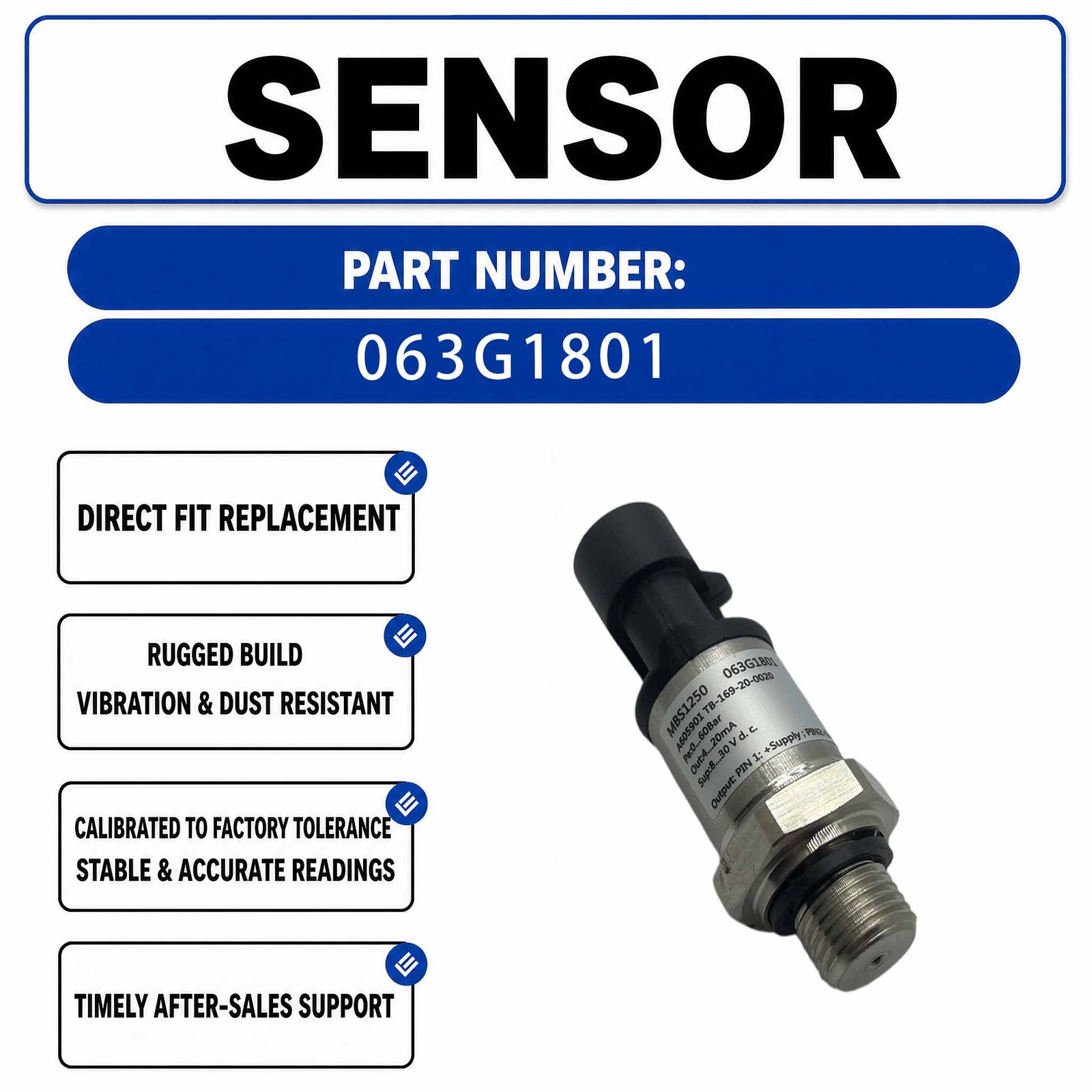 063G1801 Pressure Sensor For Danfoss MBS1250 Pressure Transmitter Sensor