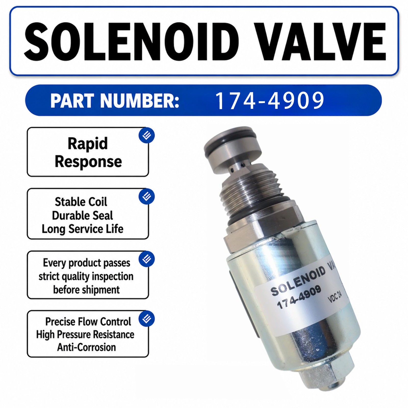 24V Solenoid Valve 174-4909 For Caterpillar CAT D7R D6R D6M D5M D11R D10R