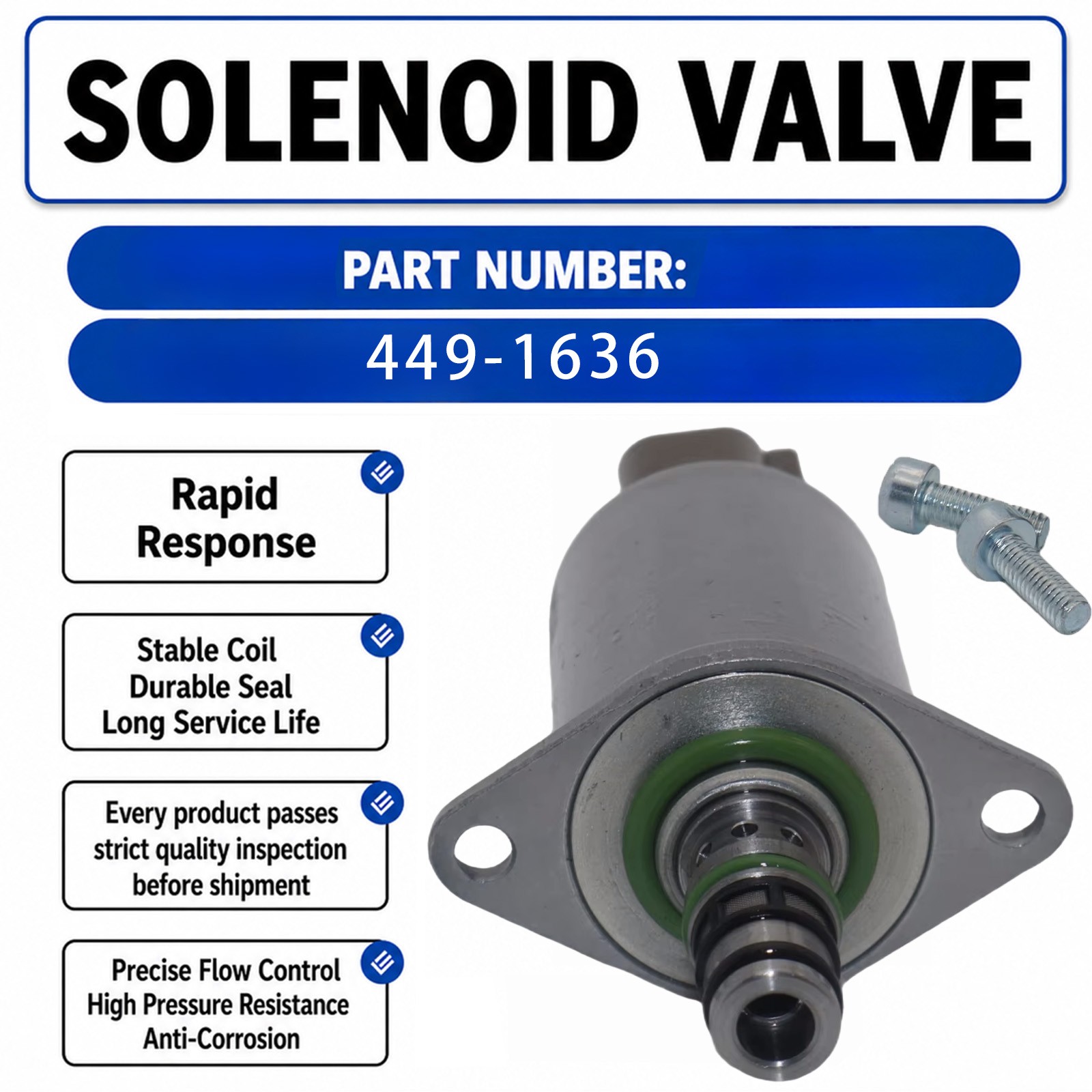 449-1636 12V Solenoid Valve For Caterpillar CAT 257D 277D 297D 297D2