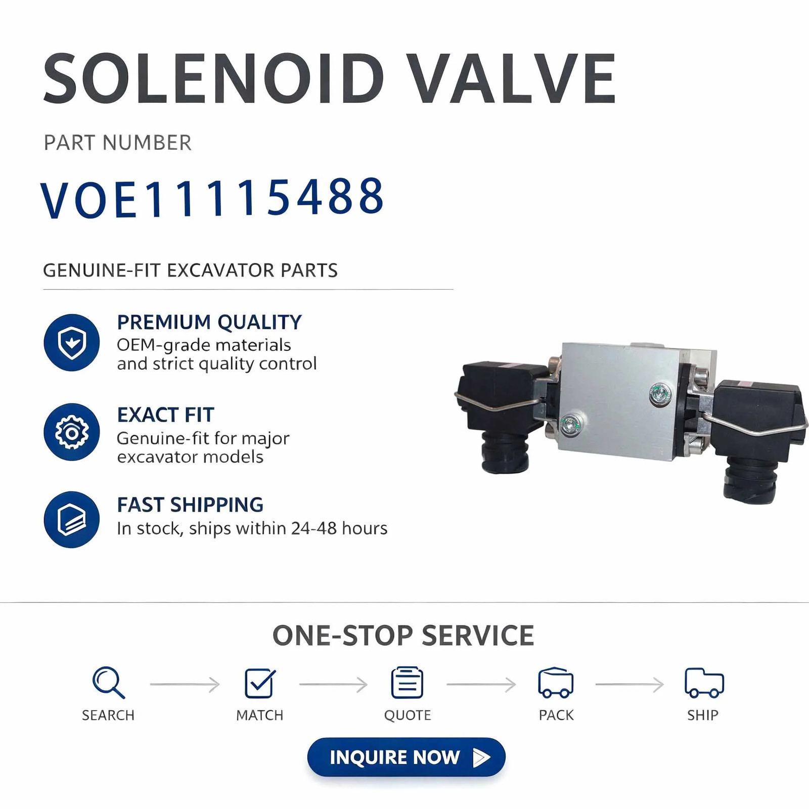 VOE11115488 24V Solenoid Valve For Volvo EC A20 A30 A40 A25D A30D A35E Truck