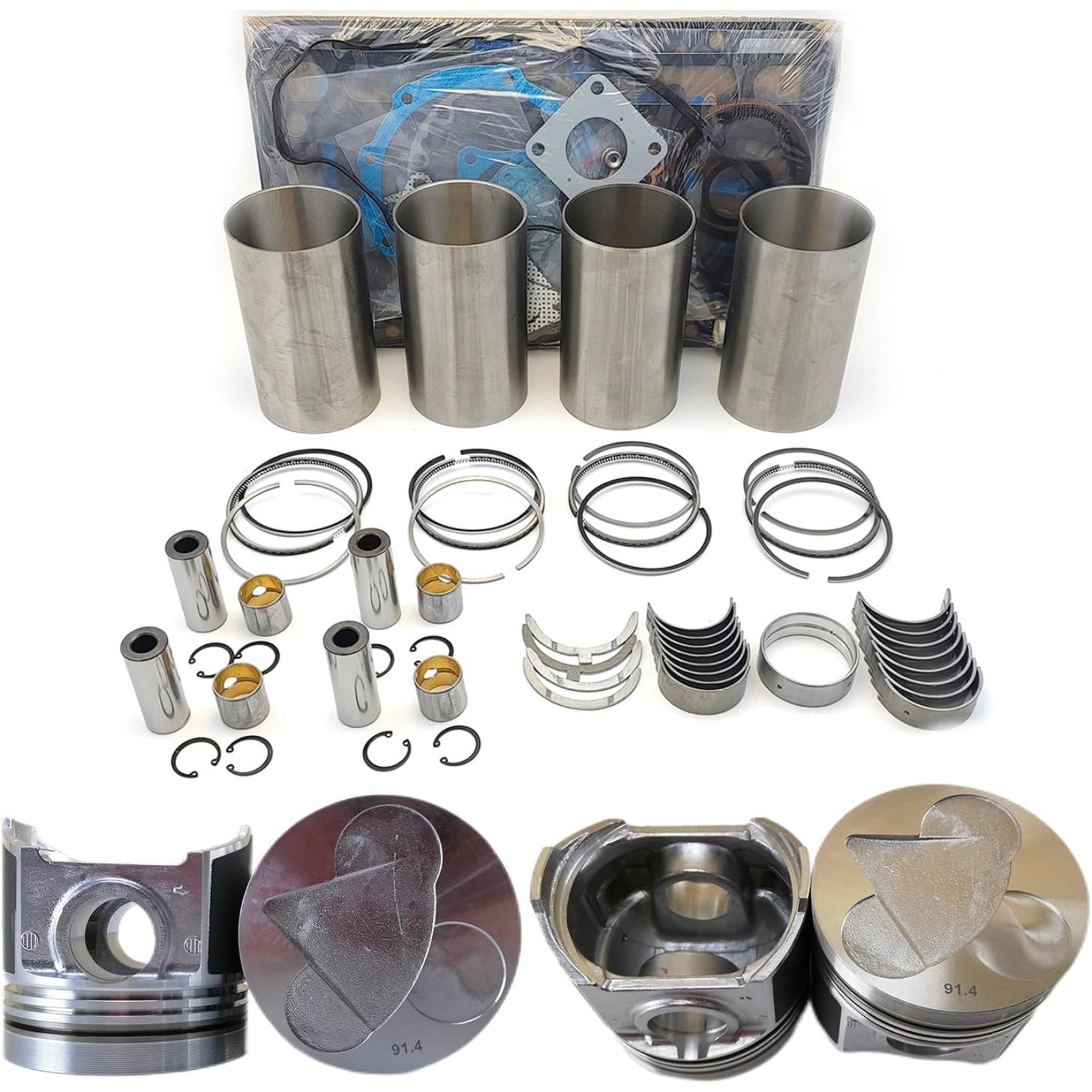 Overhaul Rebuild Kit (12 valves Piston height 91.4mm)for Kubota V3300 Tractor
