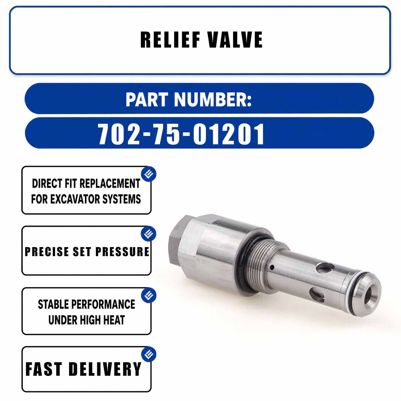 Relief Valve KZ000743 702-75-01201 For Komatsu PC200-6 PC200-7 PC200-8 Crawler