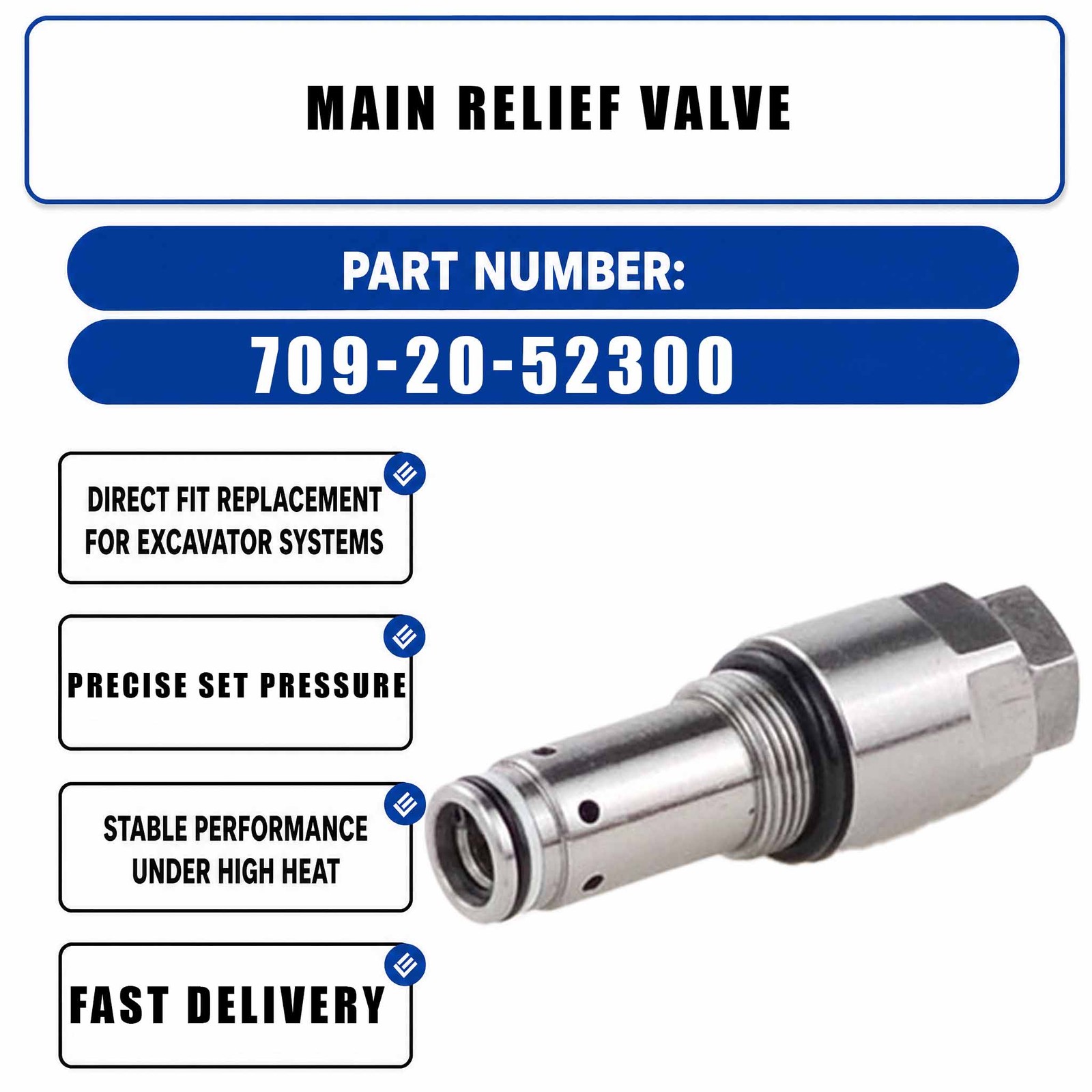 Main Relief Valve HM-E10034 709-20-52300 KZ000742 709-20-51800 For Komatsu