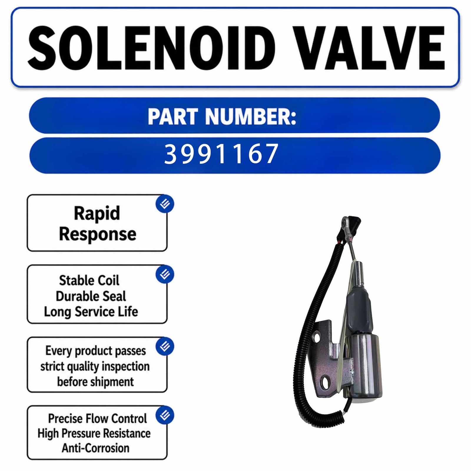 Solenoid Valve 3991167 For CUMMINS 4BT CASE 1150H CASE MX100 CASE MX120 CASE
