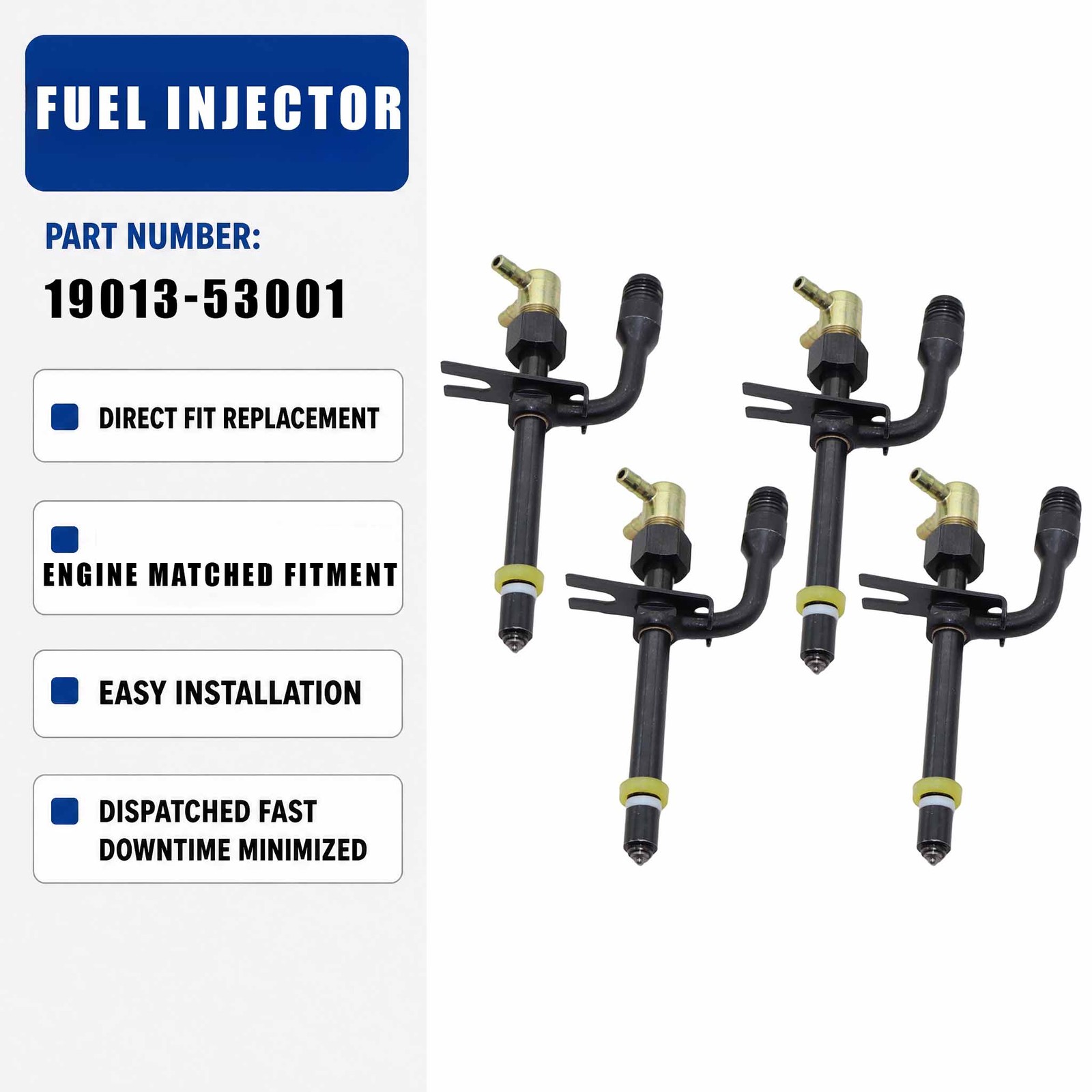 4PCS Fuel Injector 19013-53001 For Kubota L2850F L3450DT M4030DT M5030SU