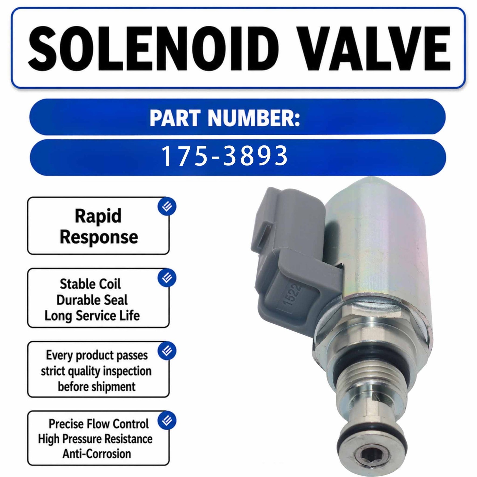 24V Solenoid Valve 175-3893 For Caterpillar CAT 12H 12K 120H 143H 135H 160K