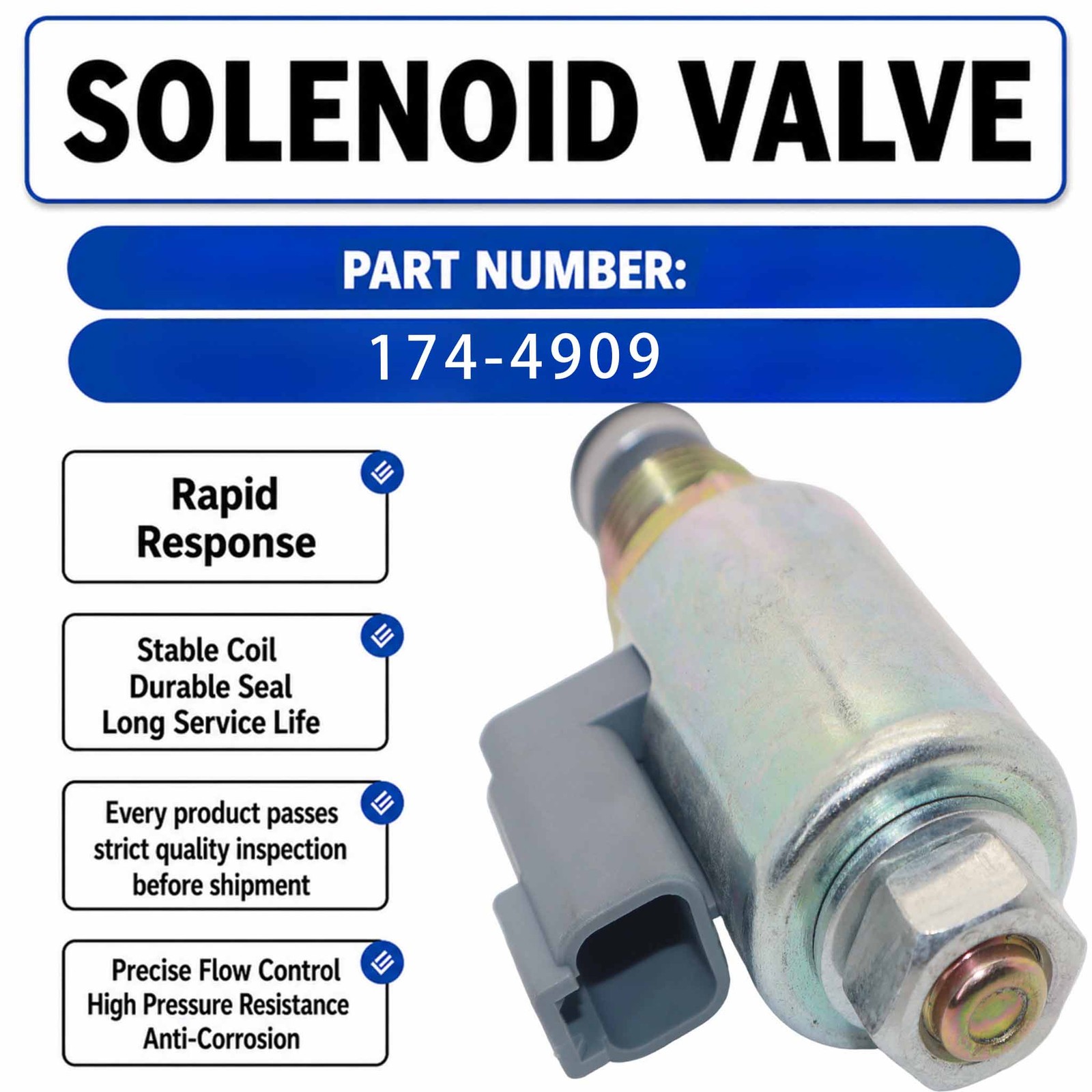 174-4909 24V Solenoid Valve For Caterpillar 120H 120K 135H 140H 140K 143H 160H