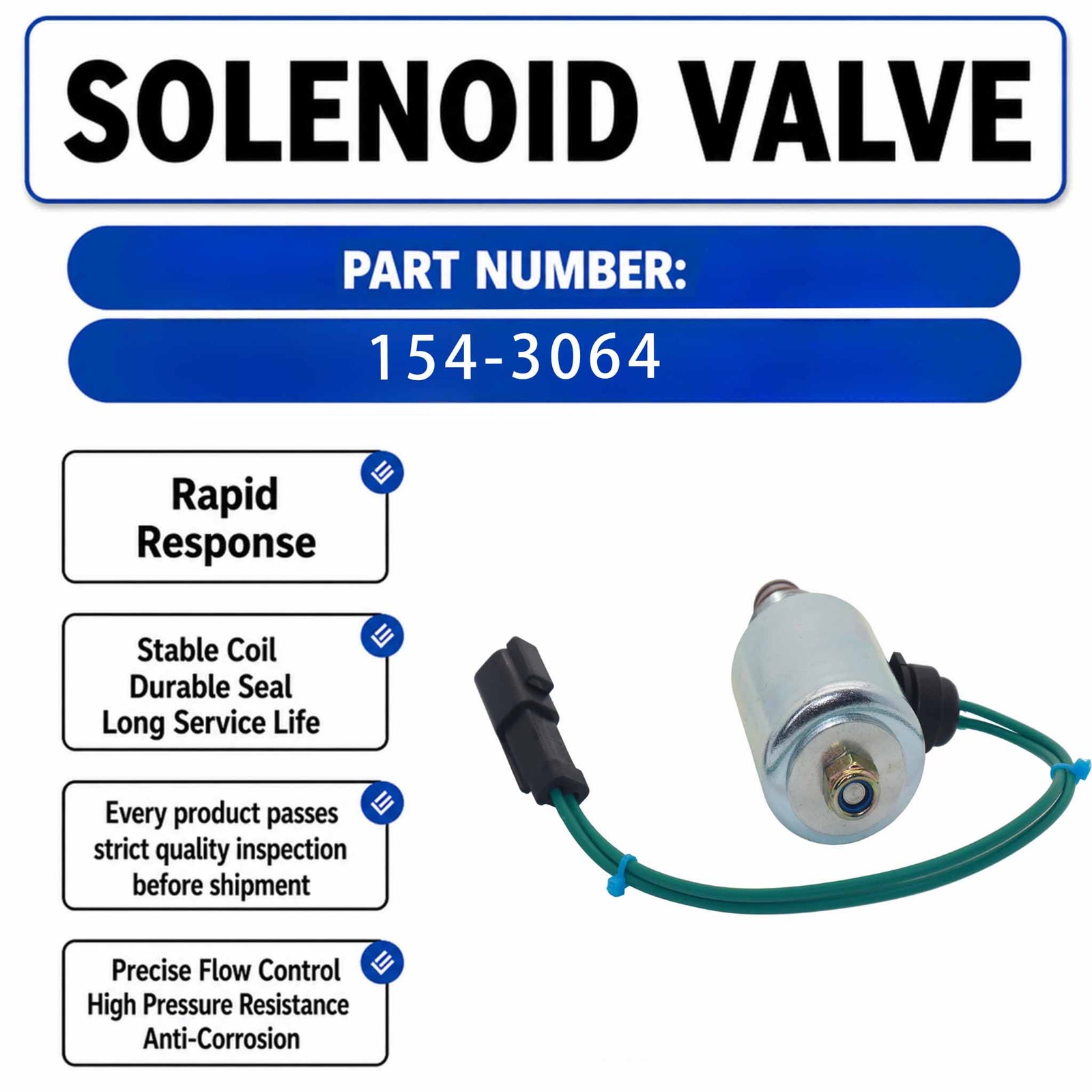 24V Solenoid Valve 154-3064 For Caterpillar CAT 135H 160H NA 160K 140K 160H
