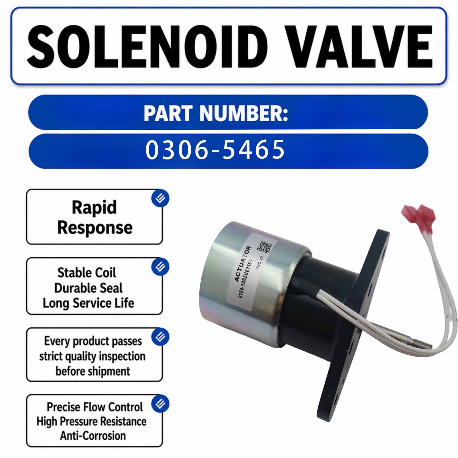 0306-5465 0250-12A2UC11S3 12V Solenoid valve For Cummins C33D5 C38D5 C30D6