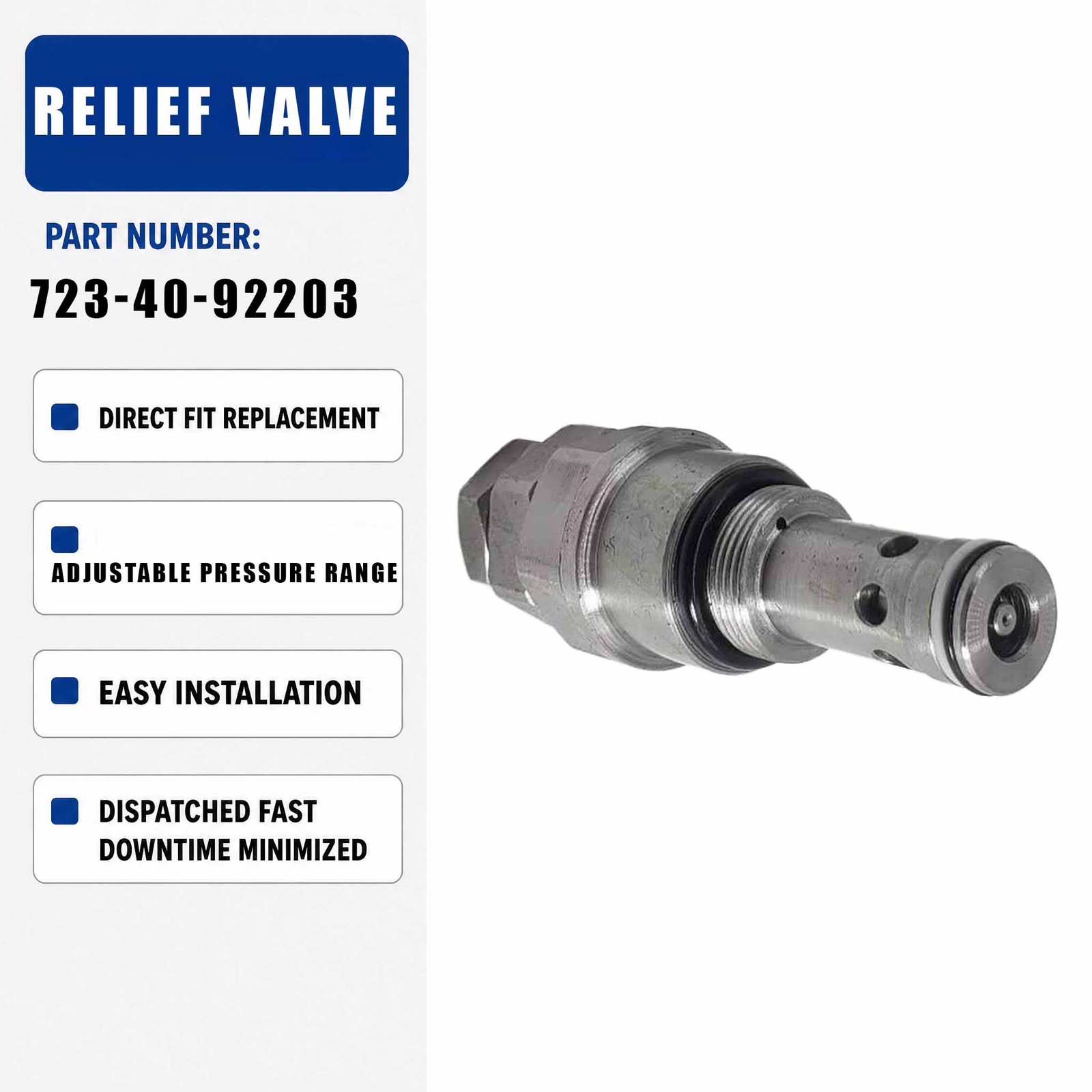 723-40-92203 Relief Valve For Komatsu PC220-7 PC220LC-7 PC270-7 PC240-8K