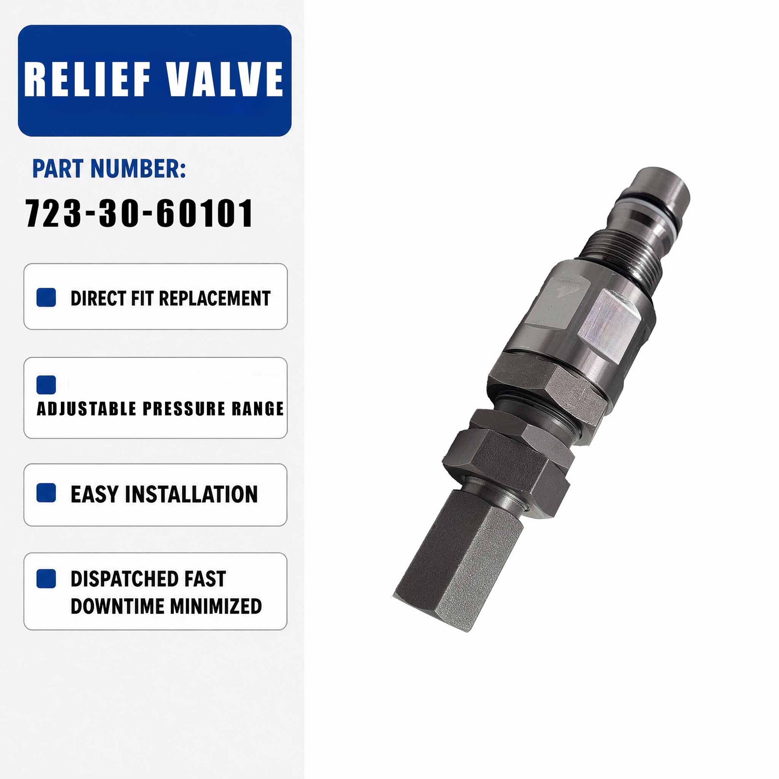 723-30-60101 Relief Valve For Komatsu PC100-6 PC200-6 PC120-6 PC130-6 PC128UU-1