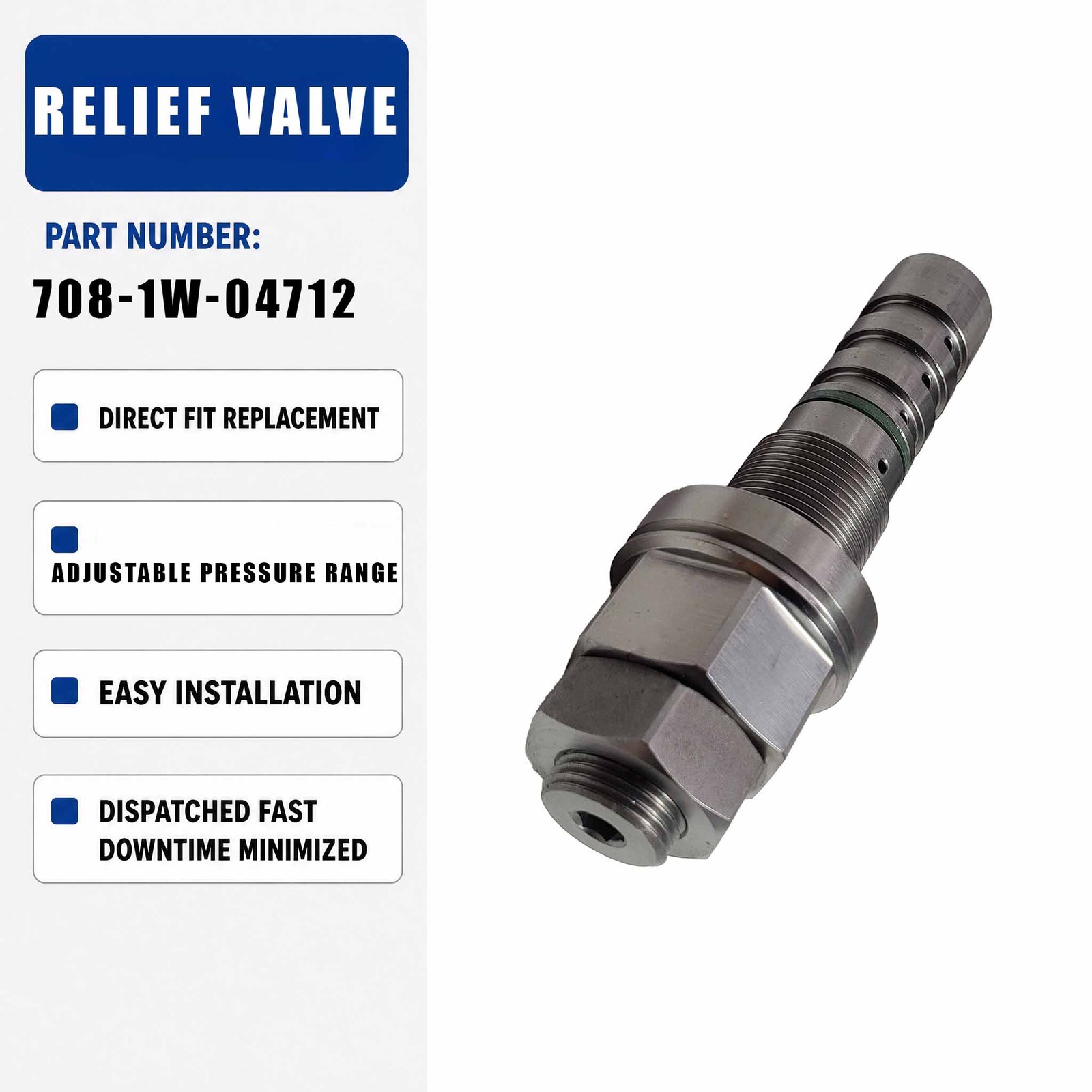 Relief Valve 708-1W-04712 7081W04712 For Komatsu PC60-7 PC60-7-B Excavator