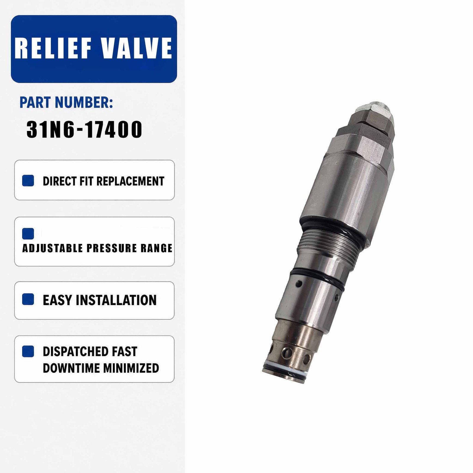 Relief Valve 31N6-17400 For Hyundai R225-9 R225-7 R215-7 R215-9 R80-7/8 R110-7