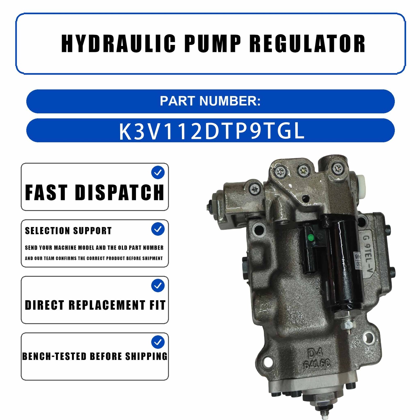 Hydraulic Pump Regulator K3V112DTP-9TGL for Kobelco SK200LC-6E SK210LC-6E