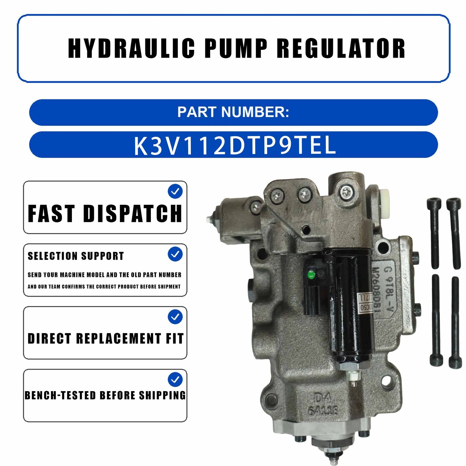 Hydraulic Pump Regulator K3V112DTP9TEL for Kobelco SK200LC-6E SK210LC-6E