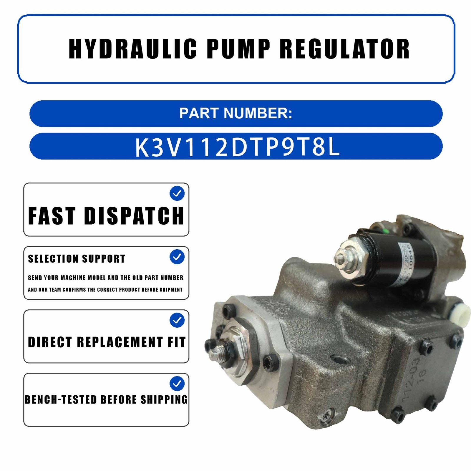 Hydraulic Pump Regulator K3V112DTP9T8L for Kobelco SK200LC-6E SK210LC-6E