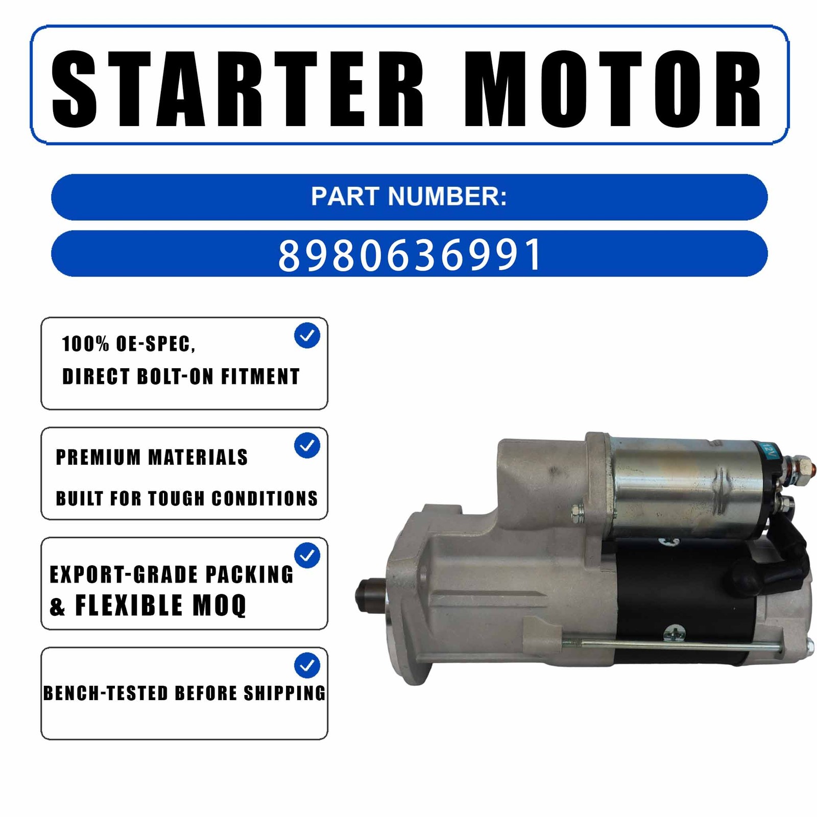 12V Starter Motor 8980636991 For Case Construction CX210C CX235C SR CX230C NHD