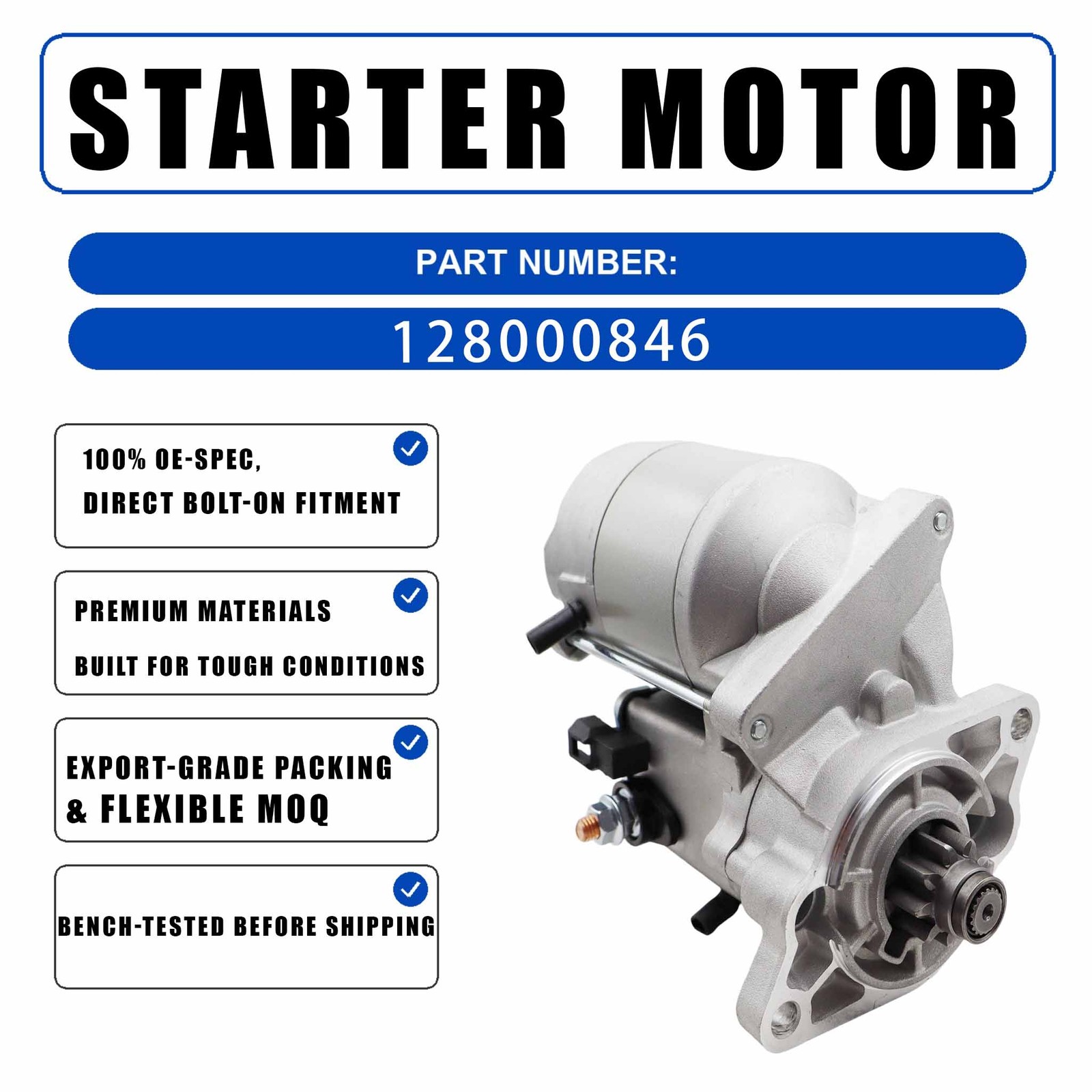 12V 1.2KW 9T Starter Motor 1280008460 For Kubota Tractors Compact L3010DT
