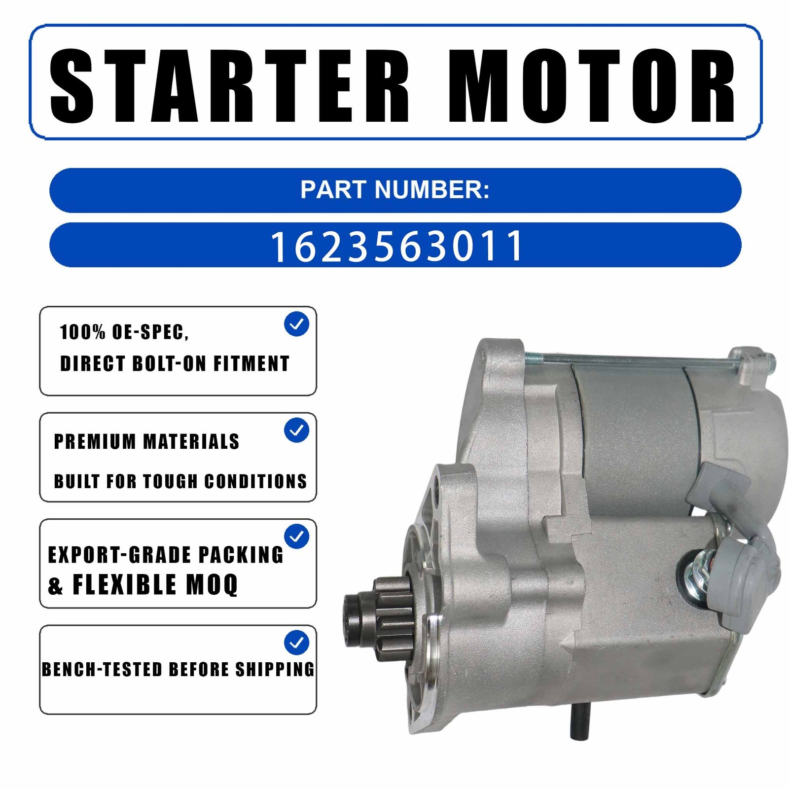 12V 1.4KW 9T Starter 1623563010 For Kubota Excavators Tractors D902E-UV