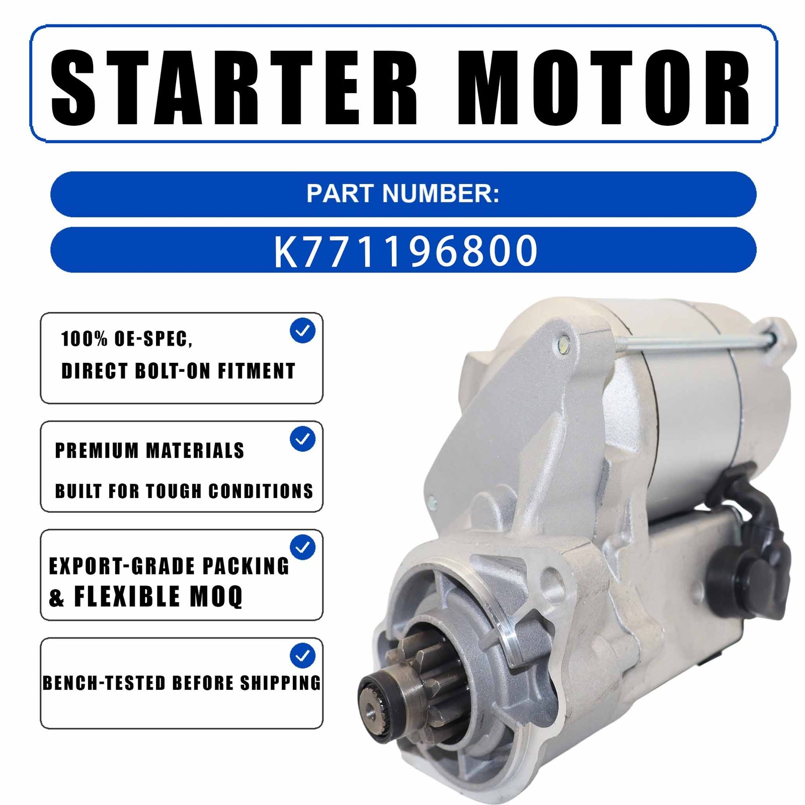 12V 1.4KW 9T Starter S6277 For Kubota Excavators Tractors W/D902E-UV D905E-BX