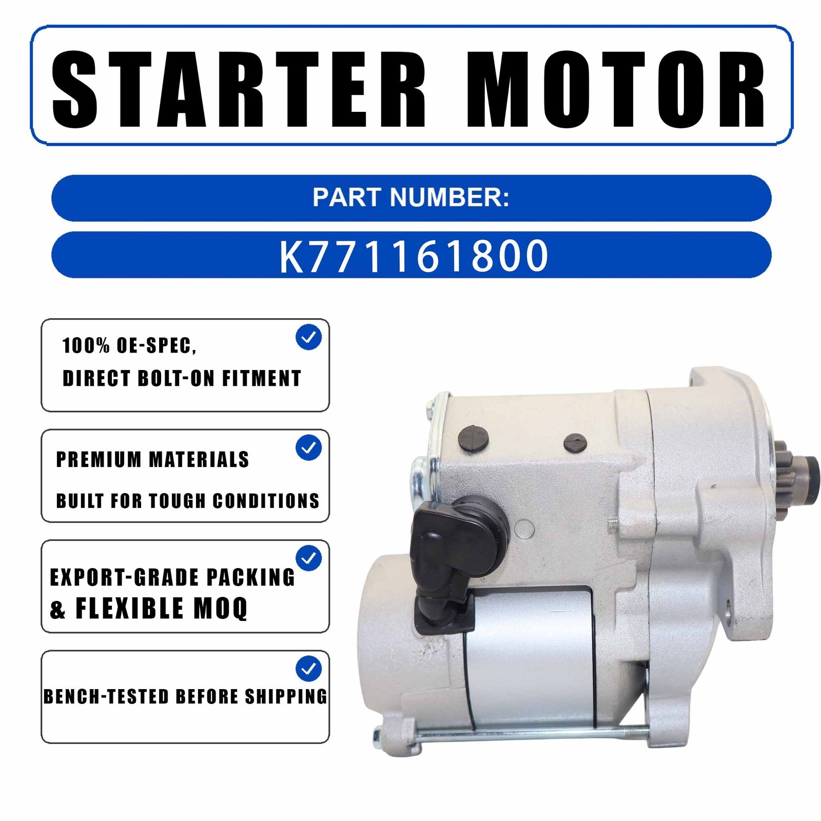 12V Starter 20513076 For Kubota Excavators Tractors Utility Vehicles W/D902E-UV