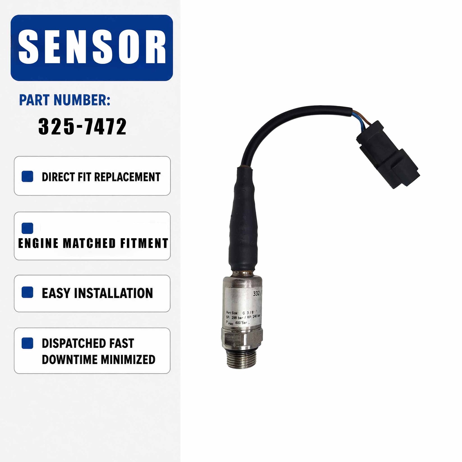 Pressure Sensor 3257472 for JCB Excavator JS360 JS145LC JS130LC JS145W 332/J2973