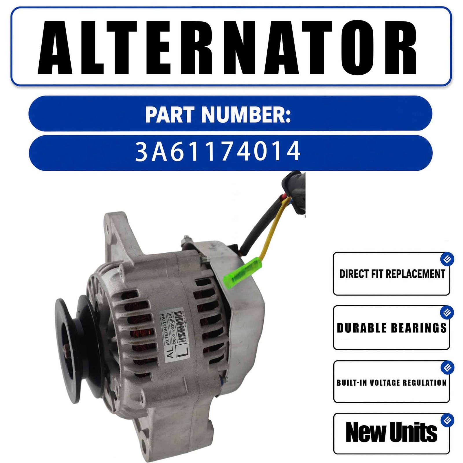 12V 60A Alternator 3A61174012 For Kubota Skid Steer T95 L4240 2007-2013 L5740